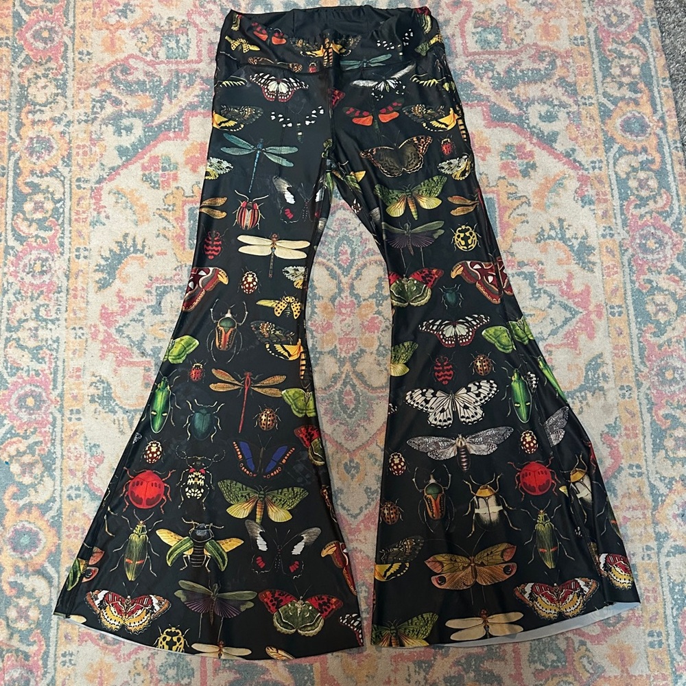 Colorful Insect Print Bell Bottom Yoga Pants